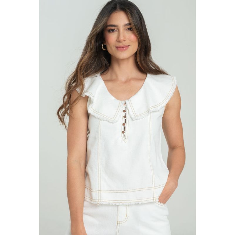 RAGGED - Blusa atlantida pespuntes Blanco crudo Ragged