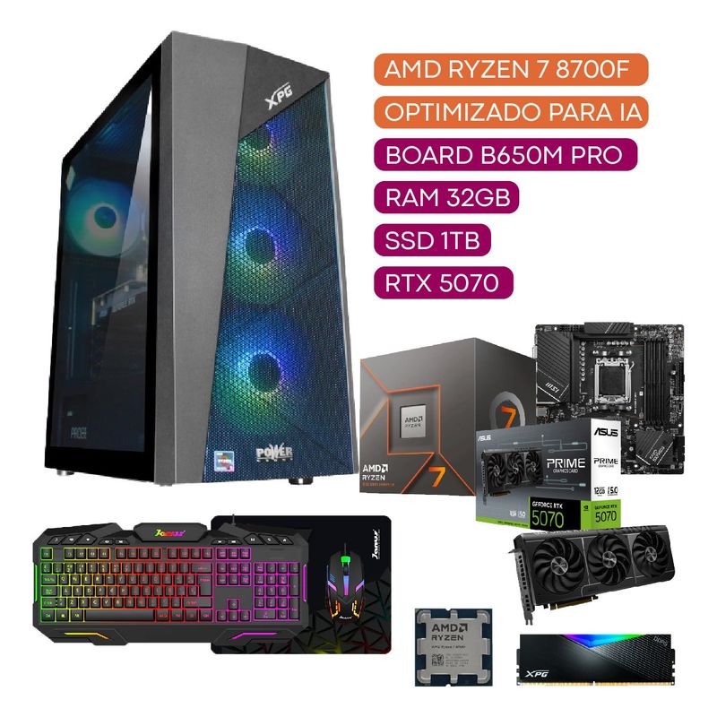 POWER GROUP - COMPUTADOR TORRE GAMER AMD RYZEN 7 8700F 32 DDR5 RGB/1TB SSD  RTX 5070 12 GB IA