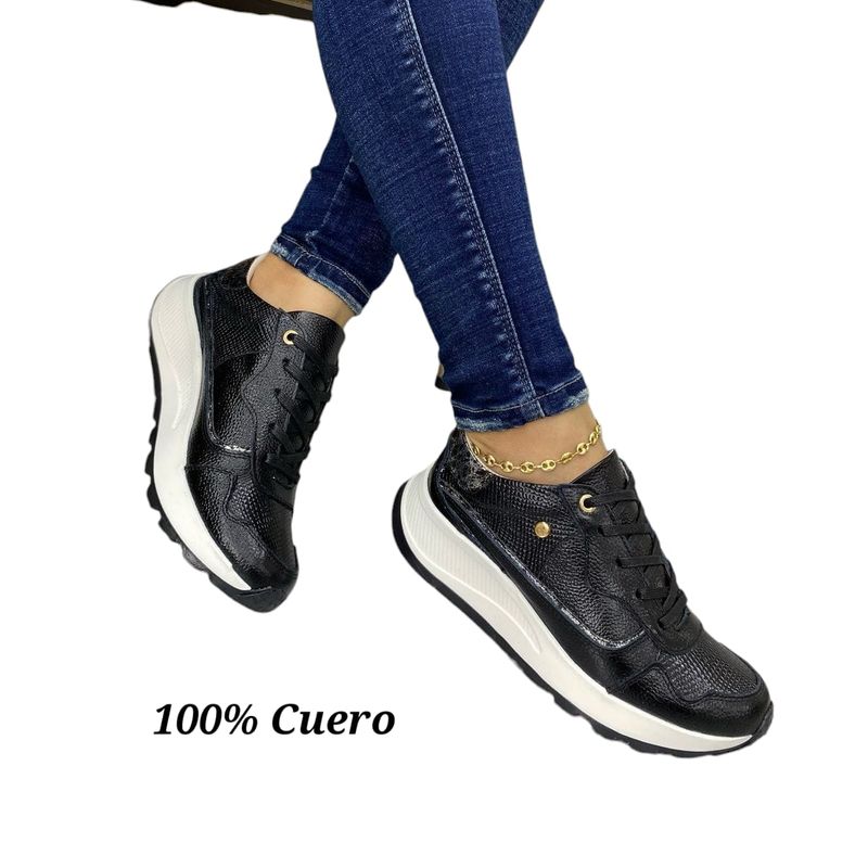 EVEGONZ - Tenis en Cuero Zapato Negro Deportivo