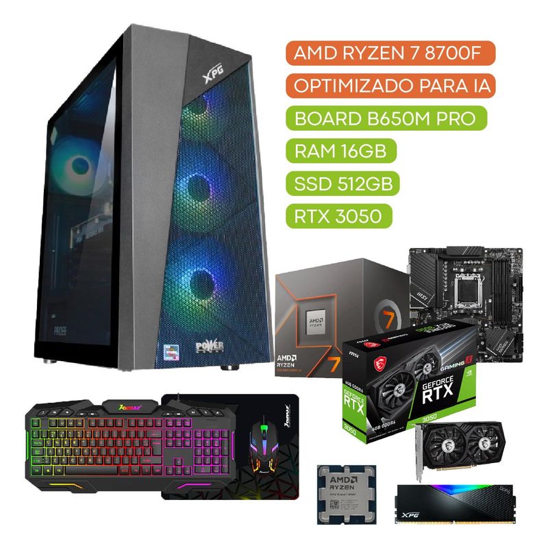 POWER GROUP - COMPUTADOR TORRE GAMER AMD RYZEN 7 8700F 16 DDR5 RGB/512 SSD  RTX 3050 6 GB IA.