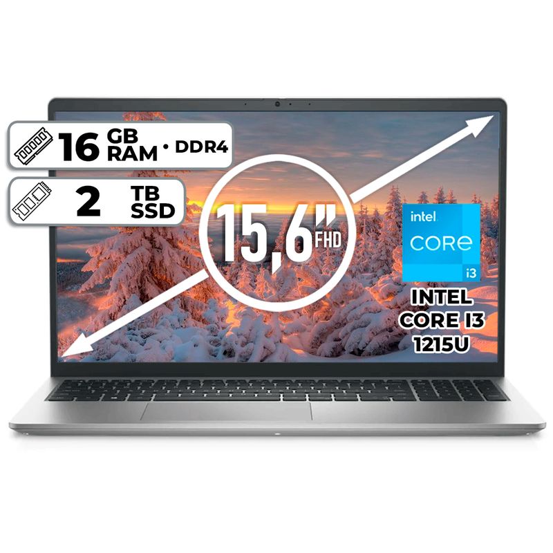 DELL - PORTÁTIL DELL INTEL CORE I3-1215U 2TB SSD 16GB RAM 156 FHD PLATINUM SILVER
