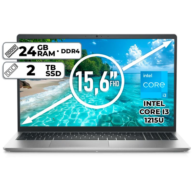 DELL - PORTÁTIL DELL INTEL CORE I3-1215U 2TB SSD 24GB RAM 156 FHD PLATINUM SILVER