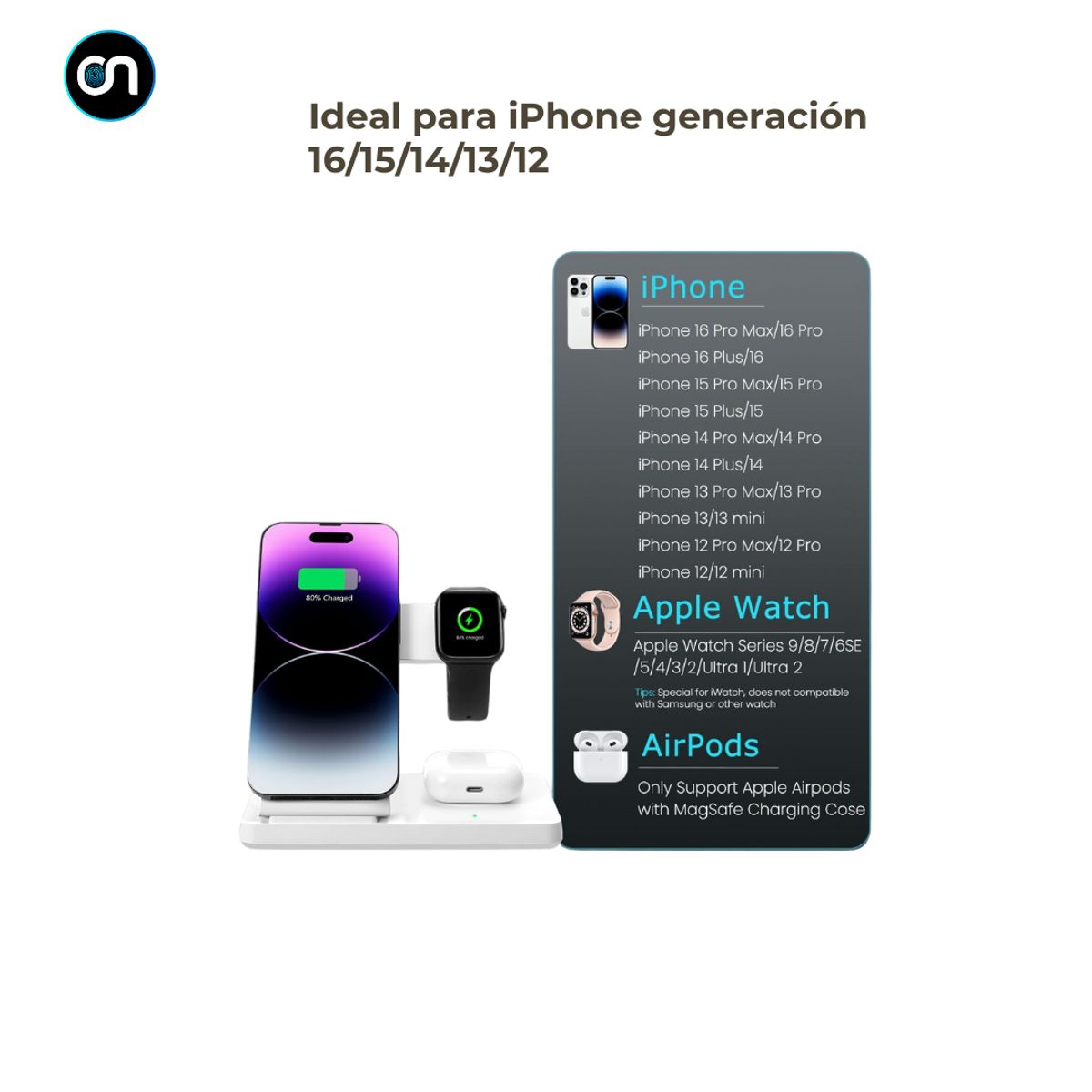 GENERICO - Cargador Inalámbrico 3 En 1 Estación De Carga Iphone