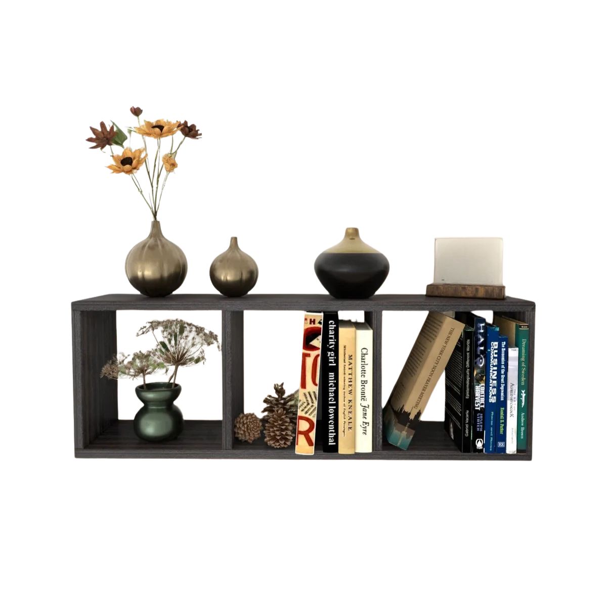 GENERICO - Repisa Cubo Estantería Biblioteca - 3 Módulos, Decoración, Gris Oscuro