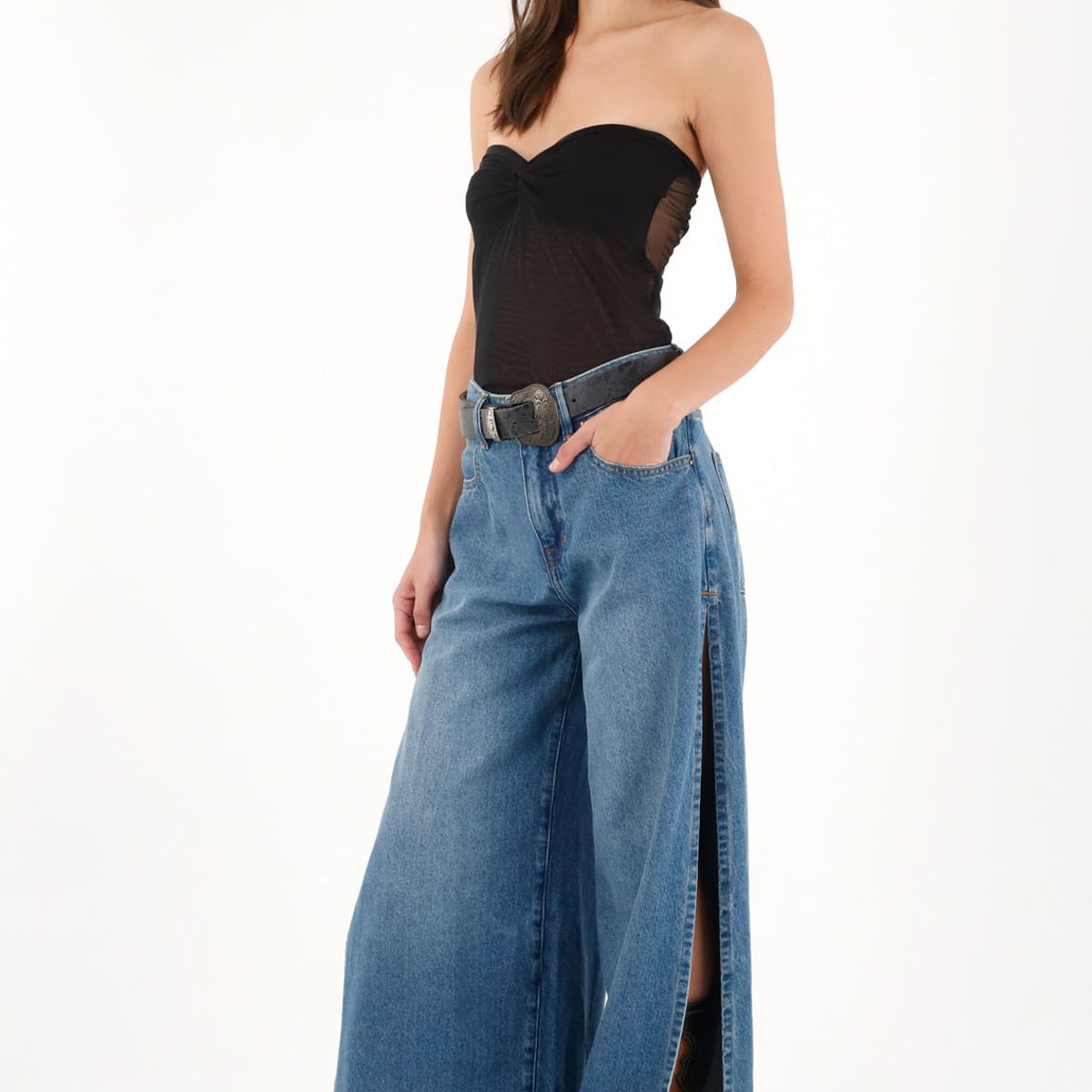 TENNIS - Jean Wide Leg de tiro medio con aberturas laterales para mujer