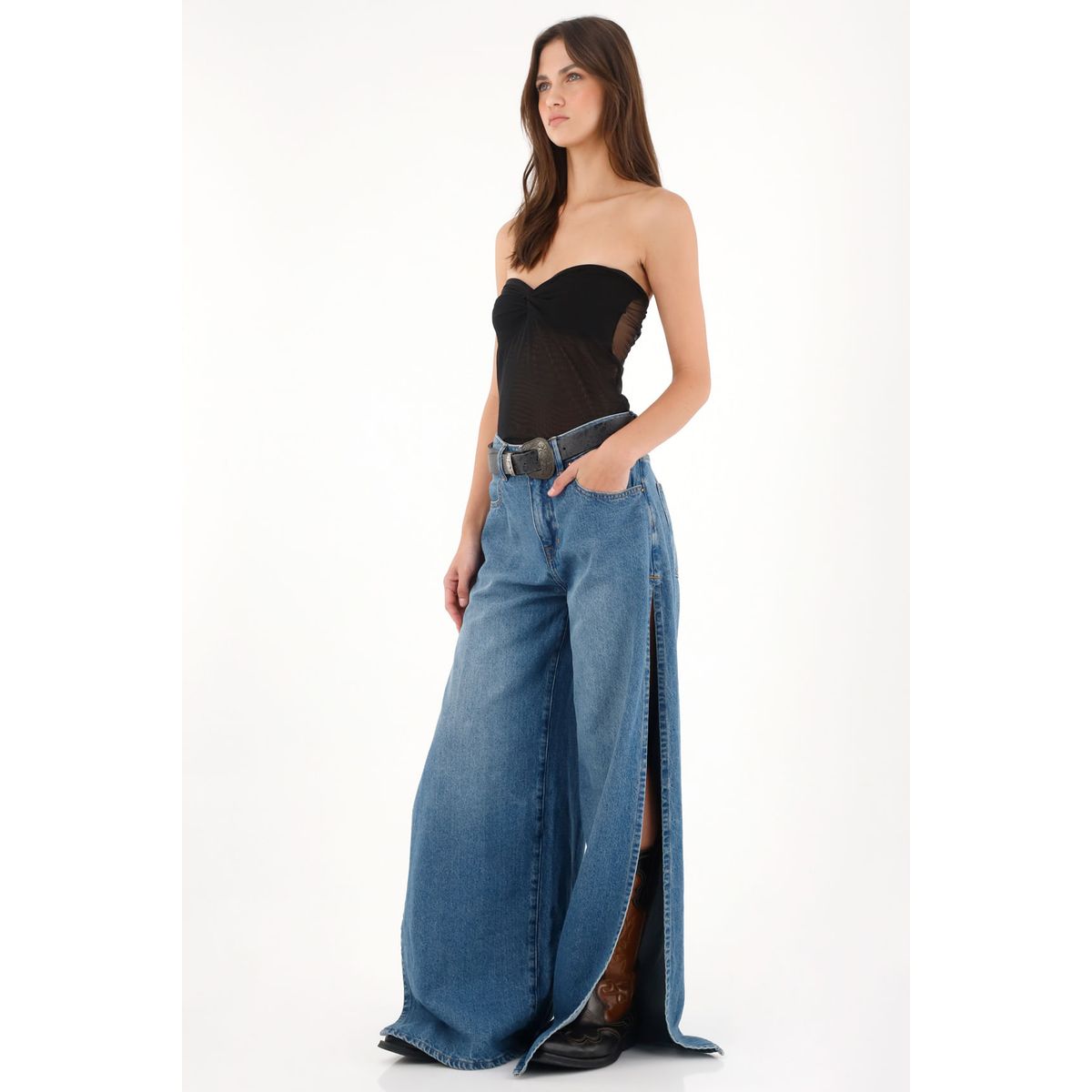 TENNIS - Jean Wide Leg de tiro medio con aberturas laterales para mujer