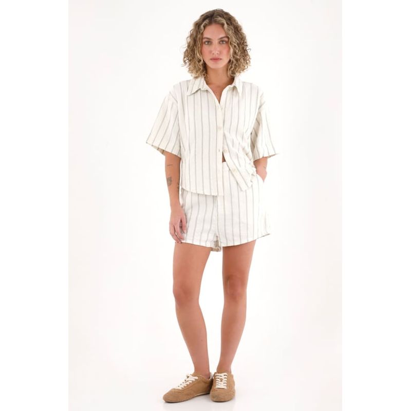 TOPMARK - Camisa de diseño a rayas crudo para mujer