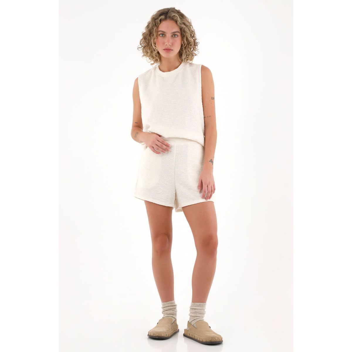 TOPMARK - Short de tela con textura crudo para mujer
