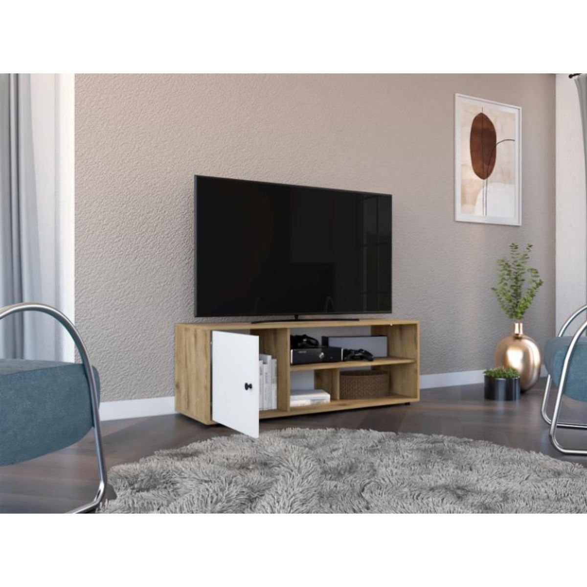 RTA DESIGN - Mesa Para Tv Noah, Macadamia y Blanco Vainilla, para tv de 55 pulgadas