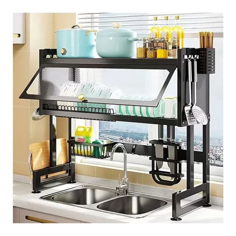 GENERICO - Organizador Y Escurridor Platos Loza Con Tapa Color Negro 85 Cms