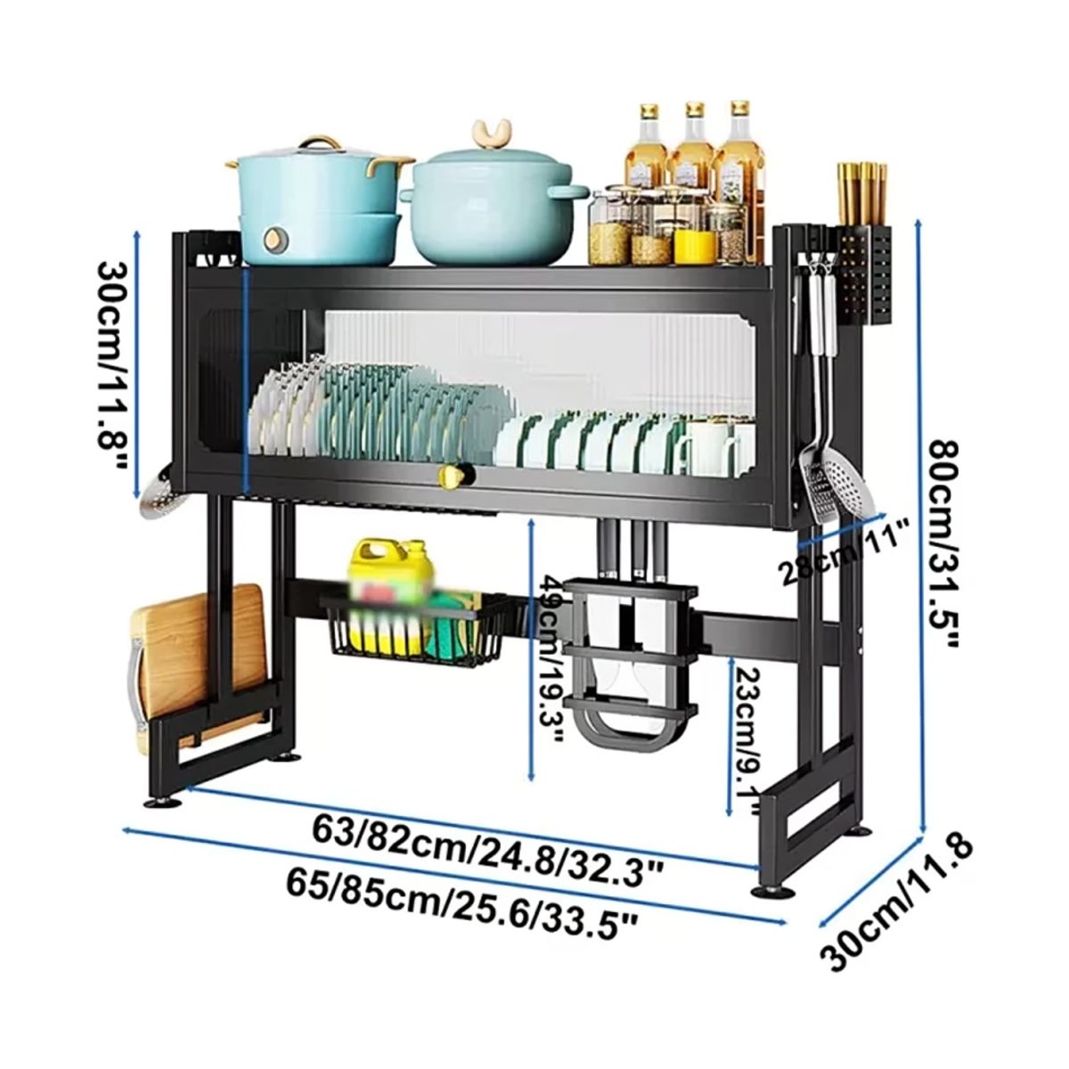 GENERICO - Organizador Y Escurridor Platos Loza Con Tapa Color Negro 85 Cms