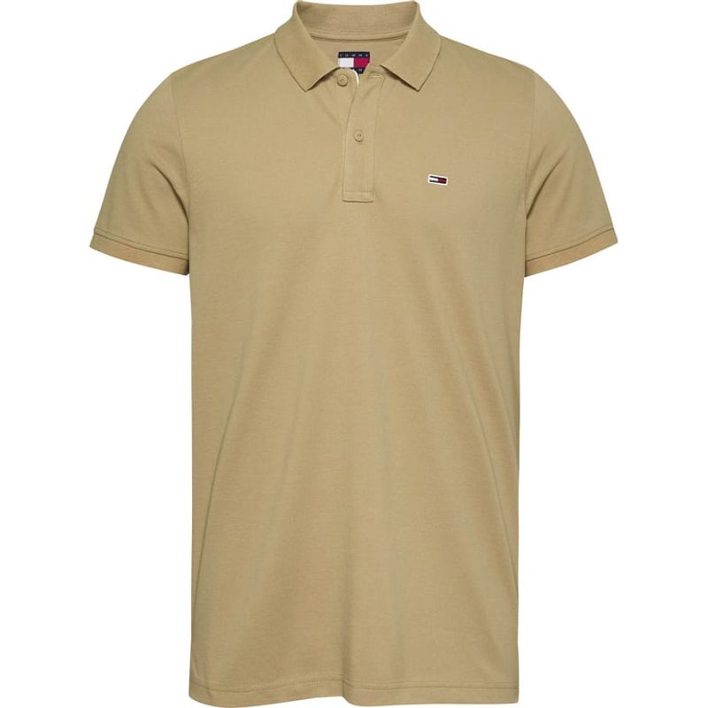 TOMMY HILFIGER - Polo beige de corte slim con parche con logo Tommy Jeans