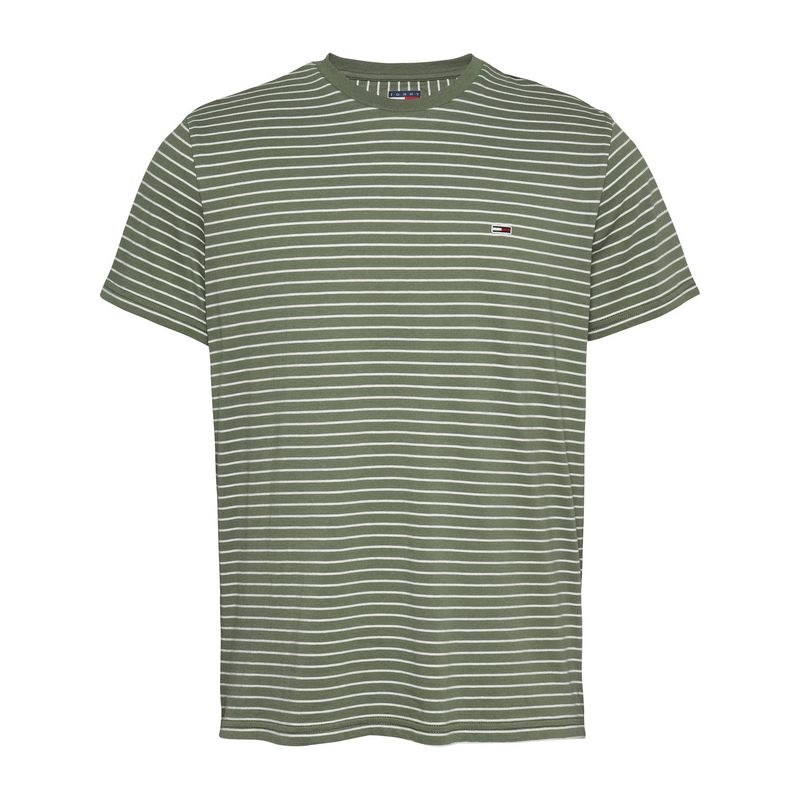 TOMMY HILFIGER - Camiseta verde de rayas y corte slim Tommy Jeans