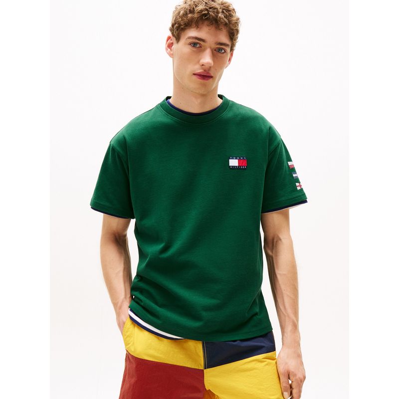 TOMMY HILFIGER - Camiseta verde amplia Hilfiger con logo trasero Tommy Hilfiger