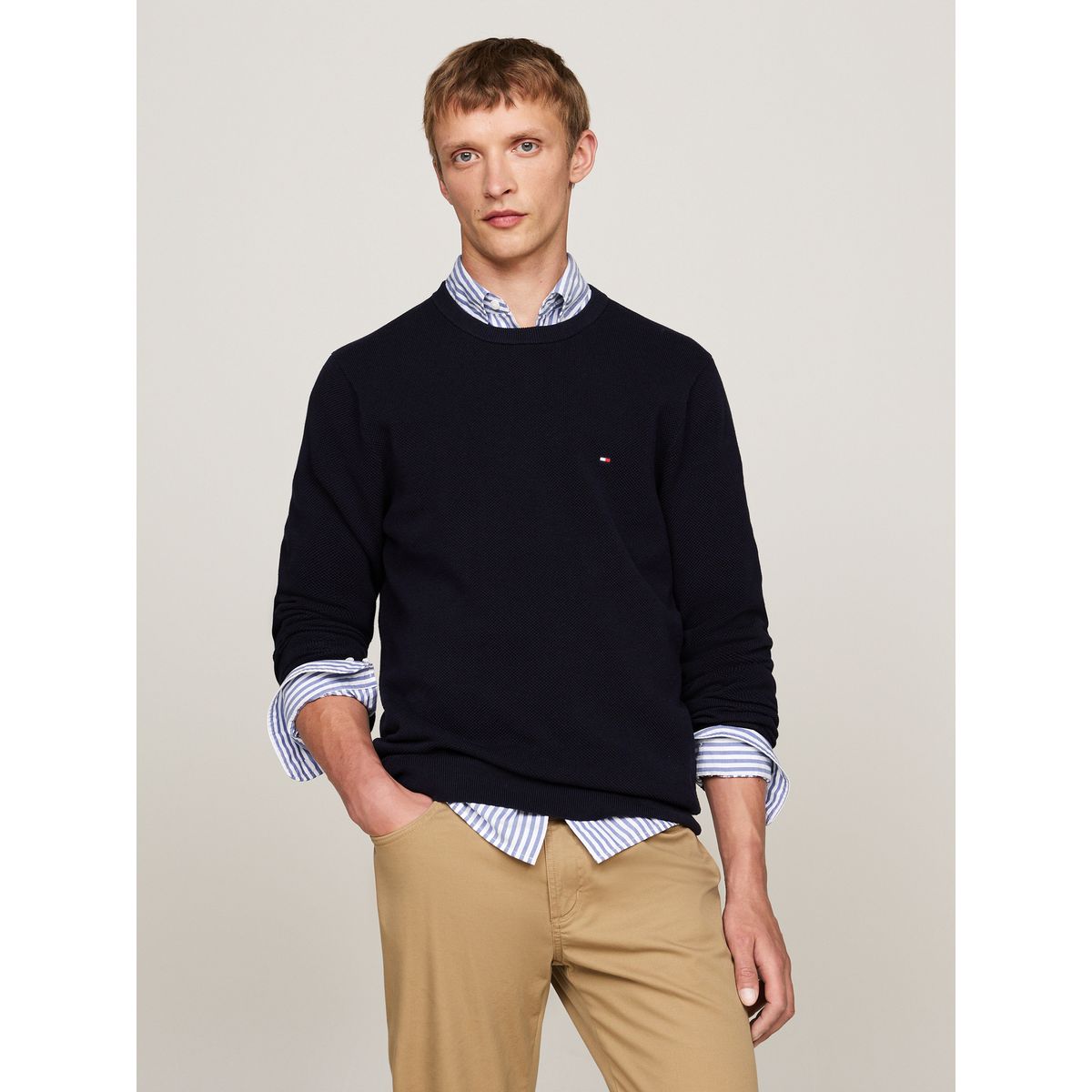 TOMMY HILFIGER - Saco azul de punto texturizado y cuello redondo Tommy Hilfiger