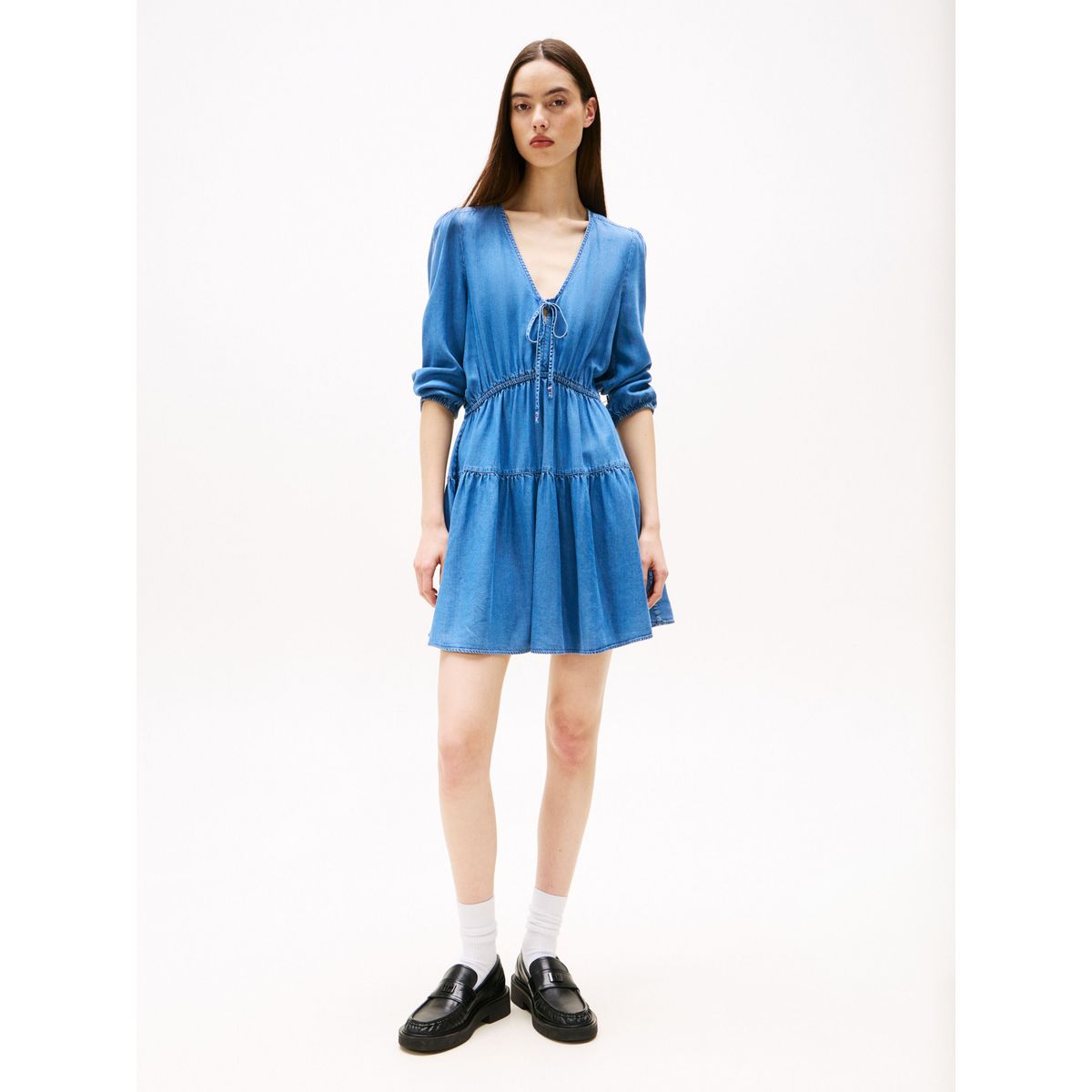 TOMMY HILFIGER - Vestido azul corto de chambray Tommy Jeans