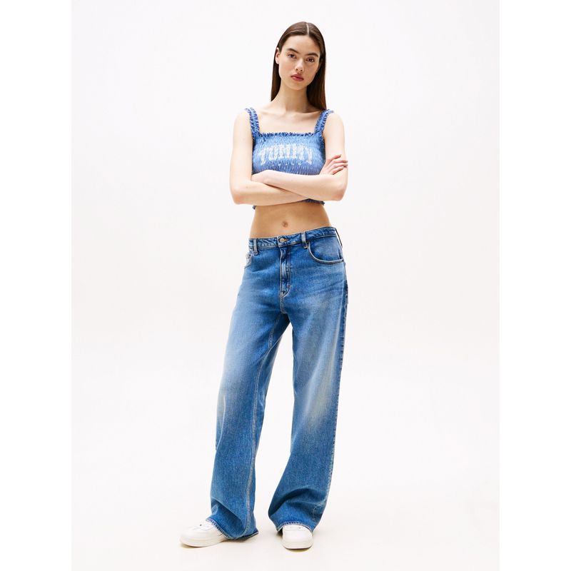 TOMMY HILFIGER - Crop Top Azul Varsity Fruncido De Corte Slim