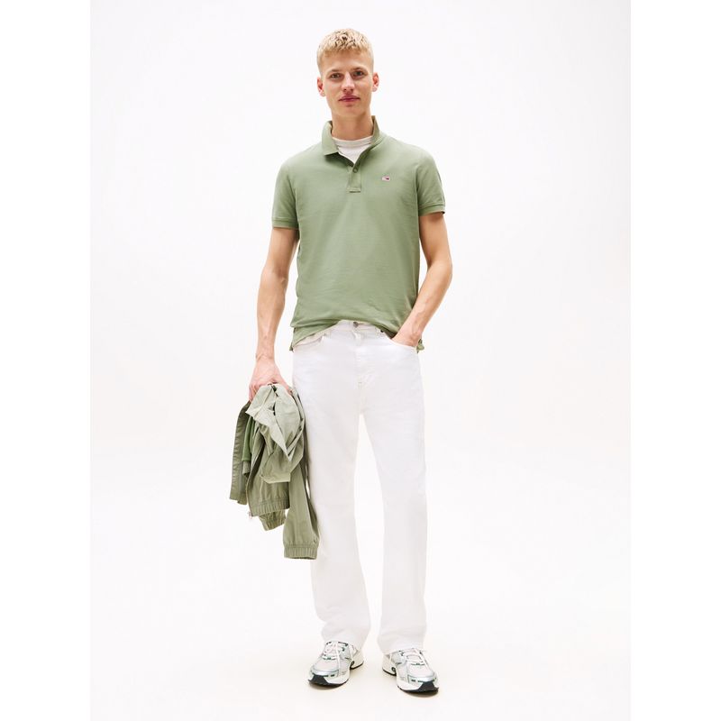 TOMMY HILFIGER - Polo verde de corte slim con parche con logo Tommy Jeans