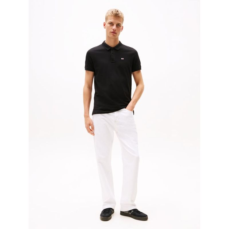TOMMY HILFIGER - Polo negro de corte slim con parche con logo Tommy Jeans
