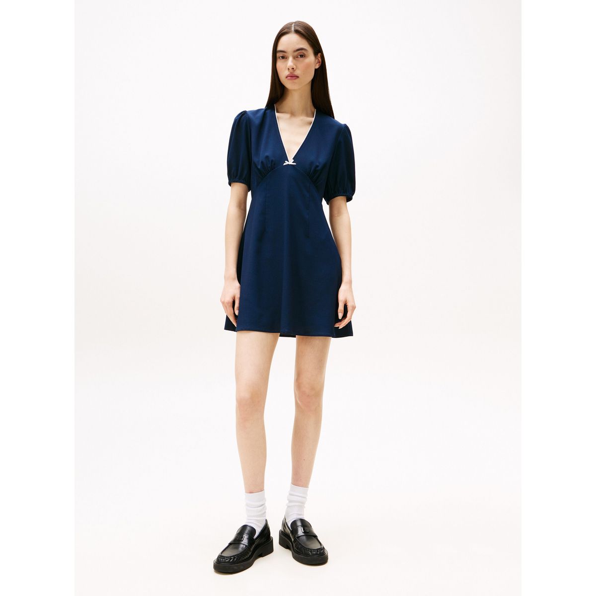 TOMMY HILFIGER - Vestido azul corto de crepé Tommy Jeans