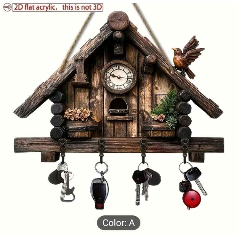 GENERICO - Colgador De Llaves Tipo Reloj Cucu En Madera Plana 2d