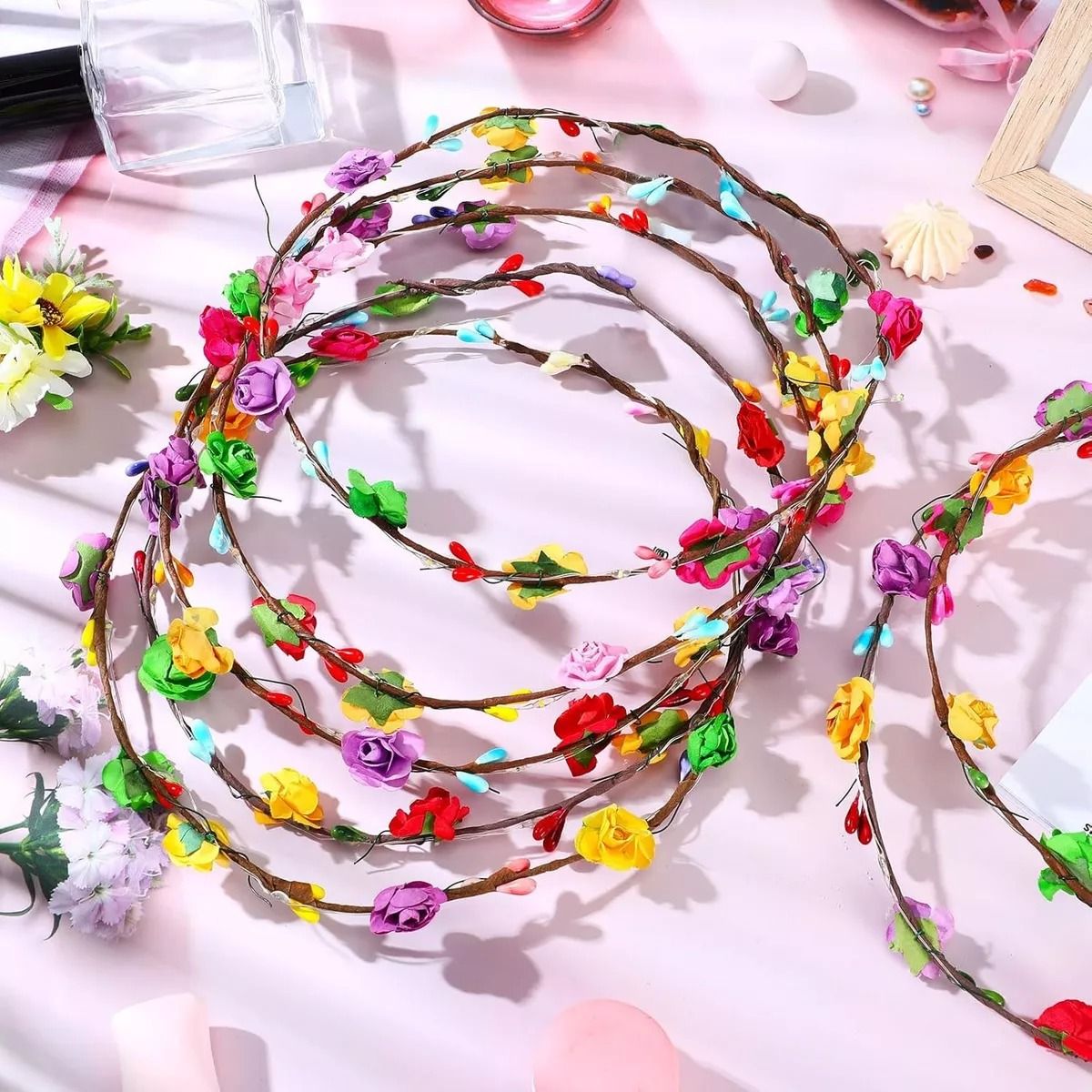 KIDSHOP - Balaca Diadema Tiara Corona De Flores Luz Led Fiesta X 5 Uni