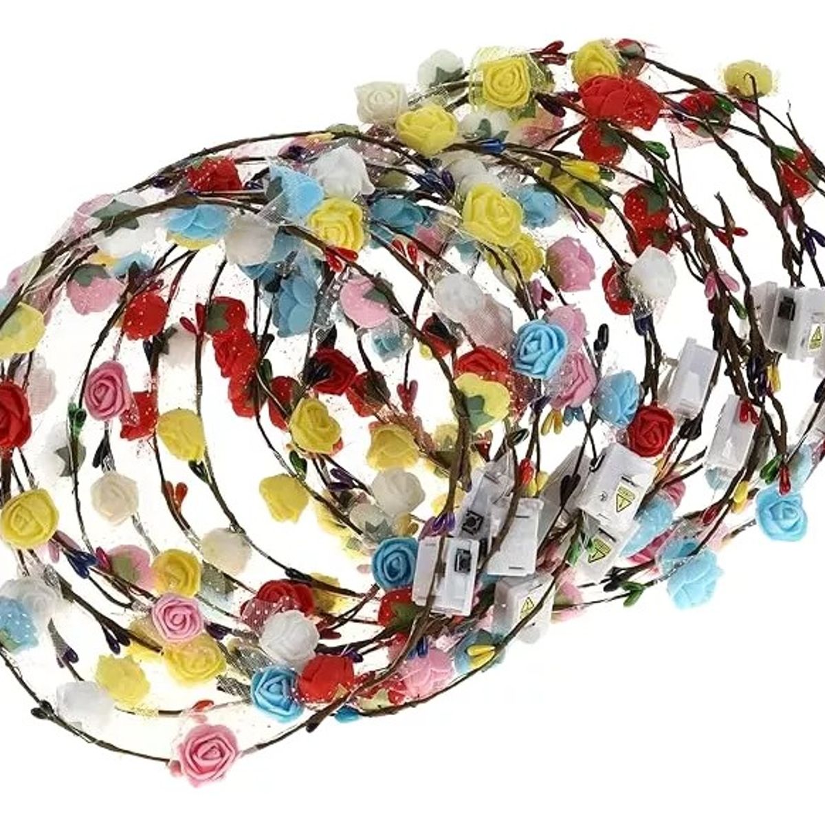 KIDSHOP - Balaca Diadema Tiara Corona De Flores Luz Led Fiesta X 5 Uni