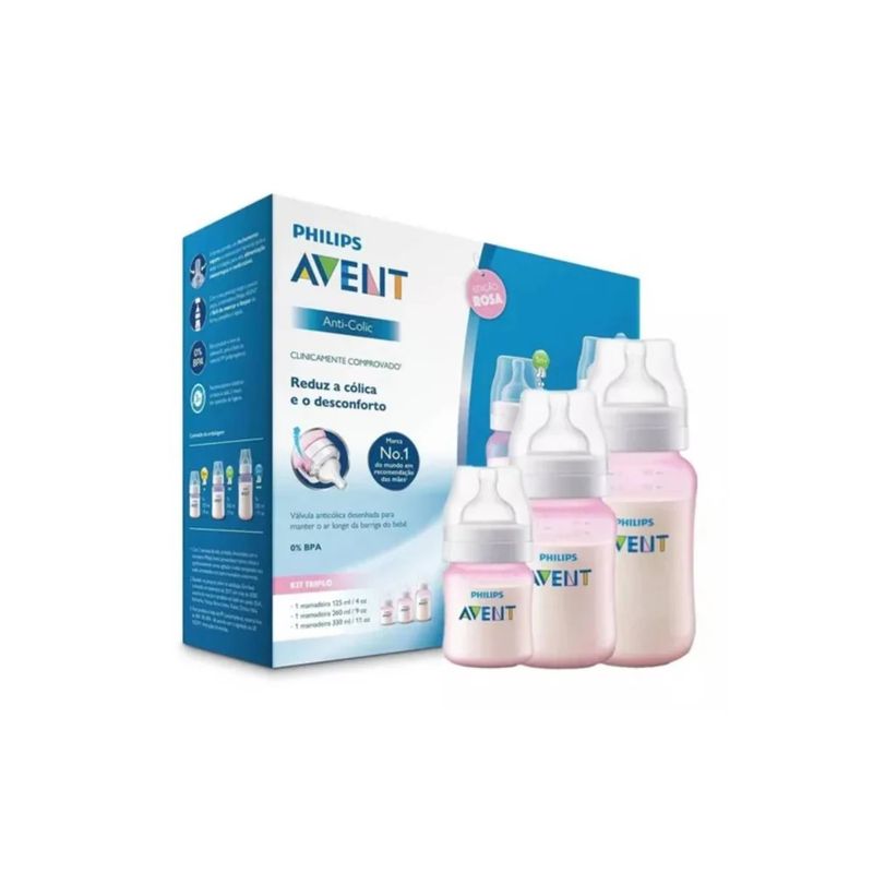 AVENT - Set Tetero Anticólico X3 Rosado Triple Pack SCY11919