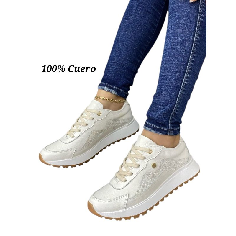 EVEGONZ - Tenis Deportivo en Cuero Zapato Confortable de Moda Femenina