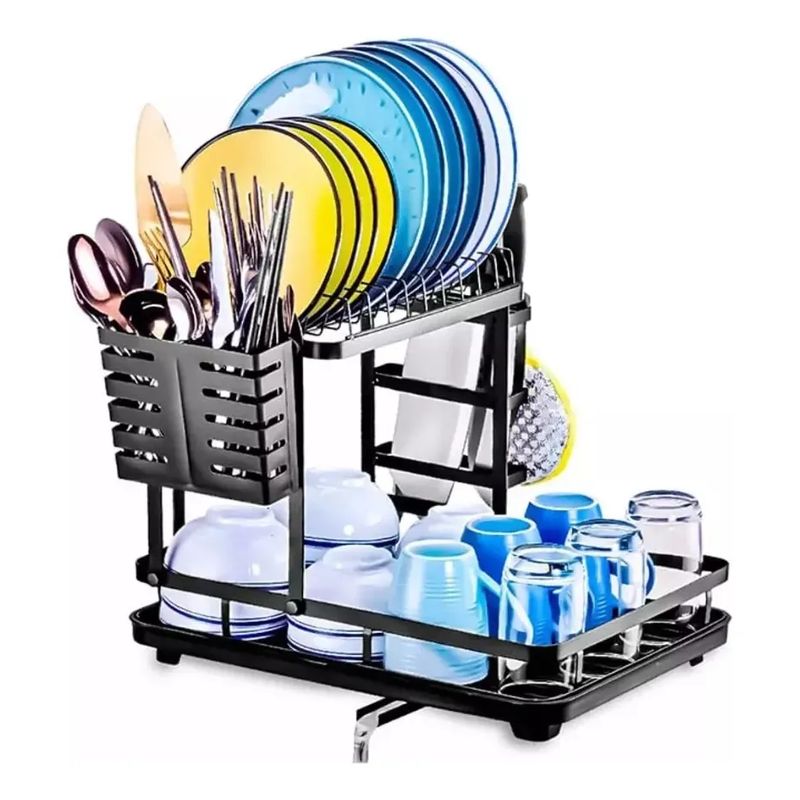 GENERICO - Escurridor Organizador Platos Loza Cubiertos Seca 2 Niveles