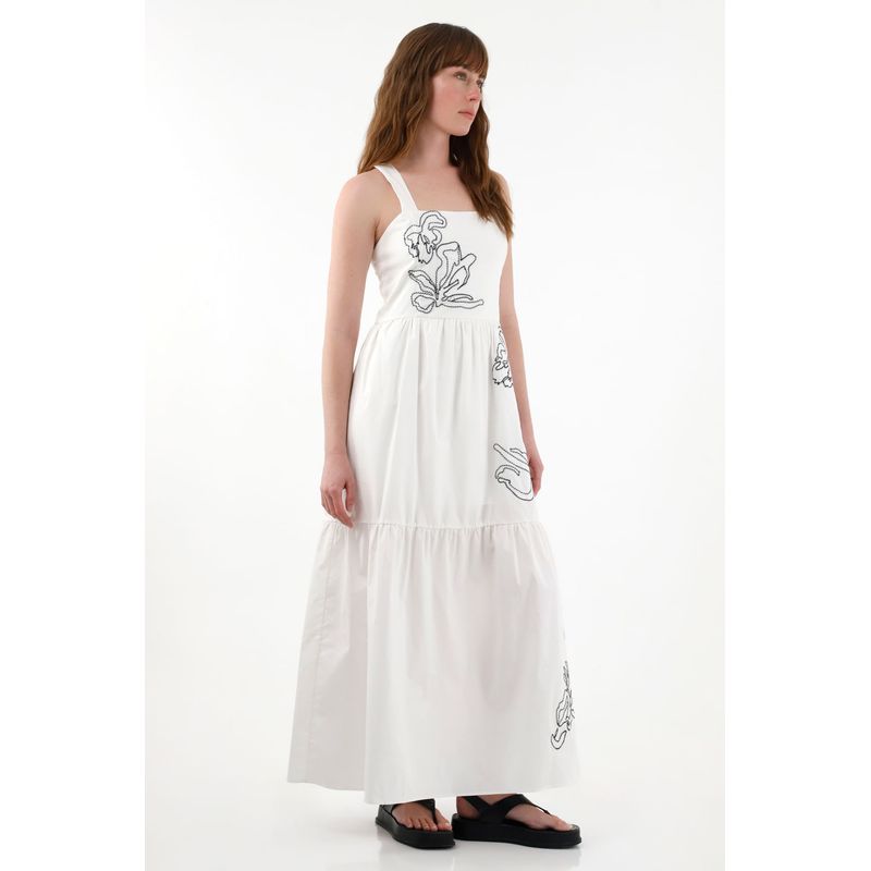TENNIS - Vestido amplio de tiras con bordado crudo para mujer