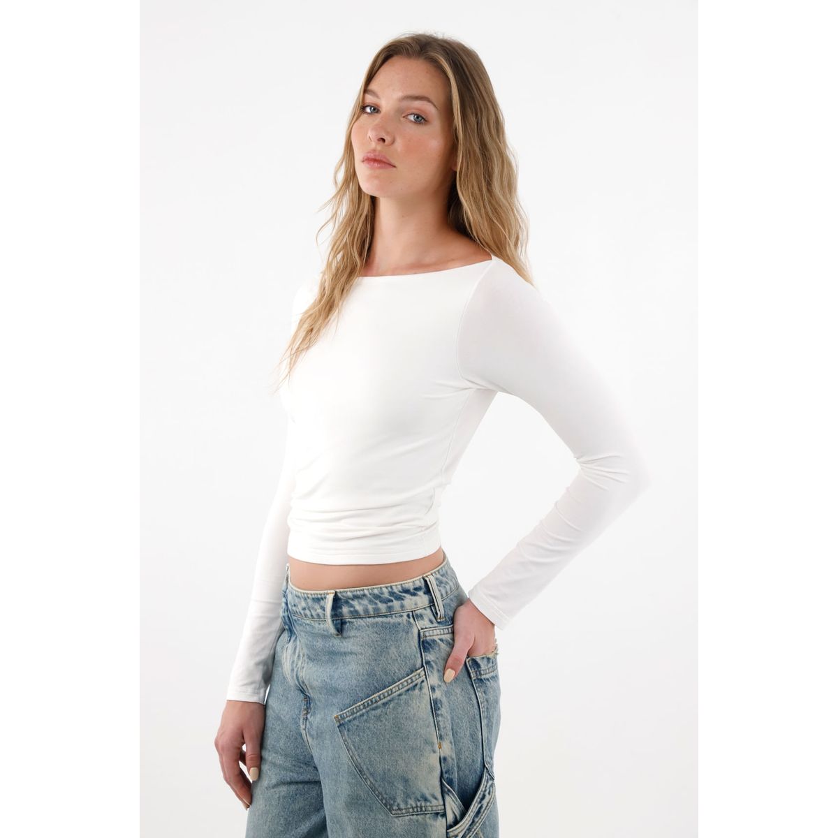 TENNIS - Camiseta manga larga ajustada crudo para mujer