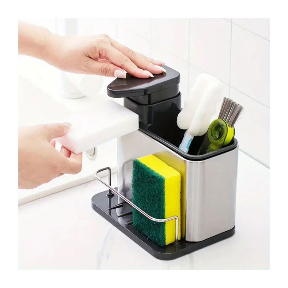 GENERICO - Escurridor Esponja Dispensador Jabon Platos 3en1 Separador