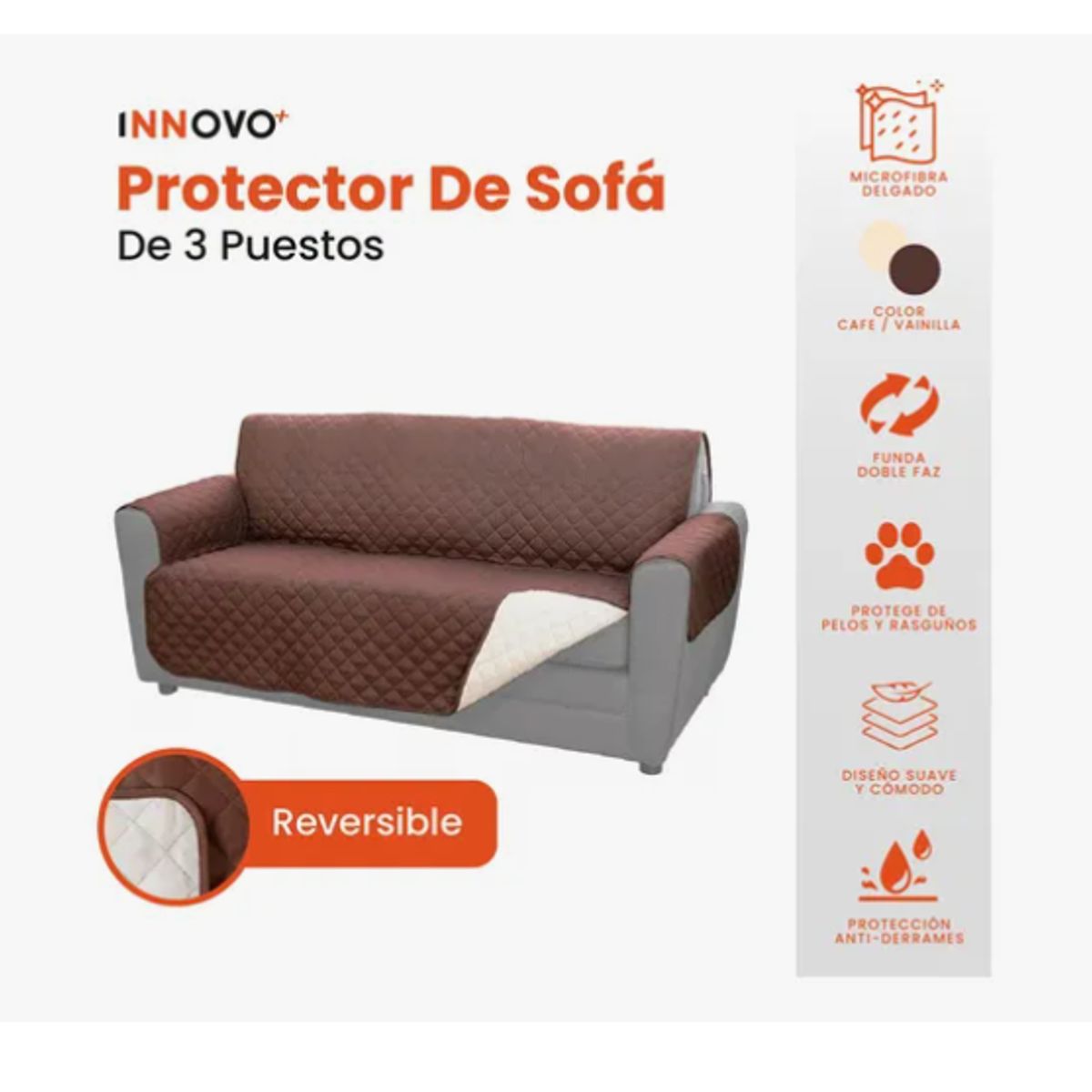 INNOVA - Protector De Sofá De 3 Puestos Doble Cara Semi Impermeable