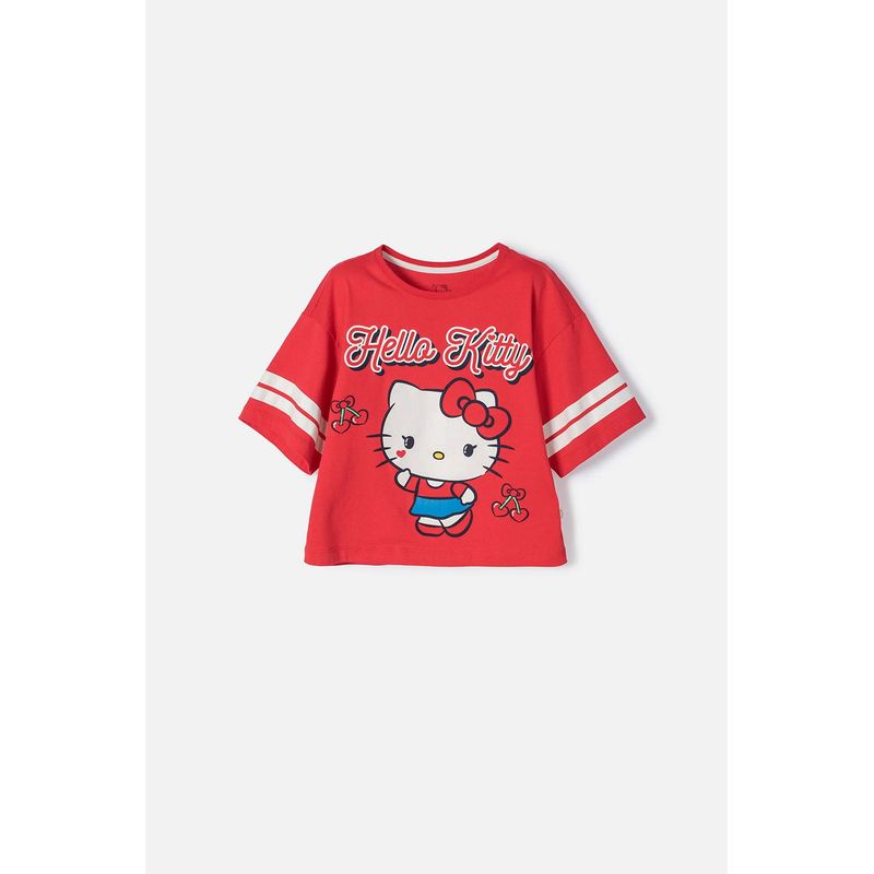HELLO KITTY - Camiseta de Hello Kitty manga corta rojo/rosado para niña