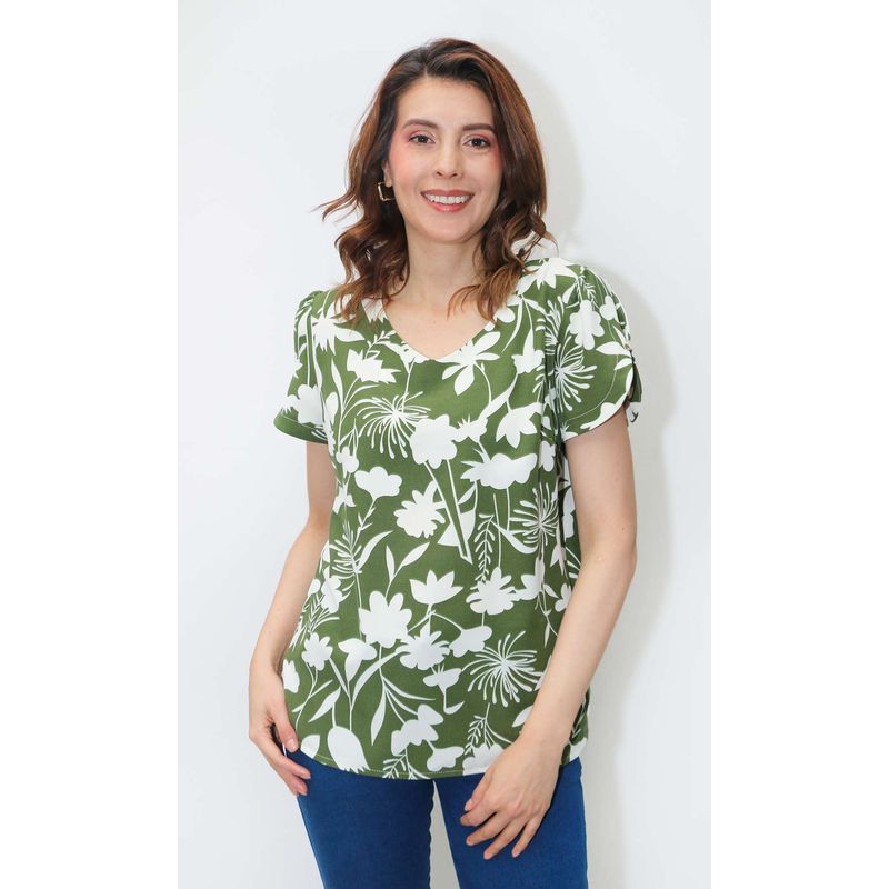 L Y H - Blusa Para Mujer Manga Corta Verde Marca L&H