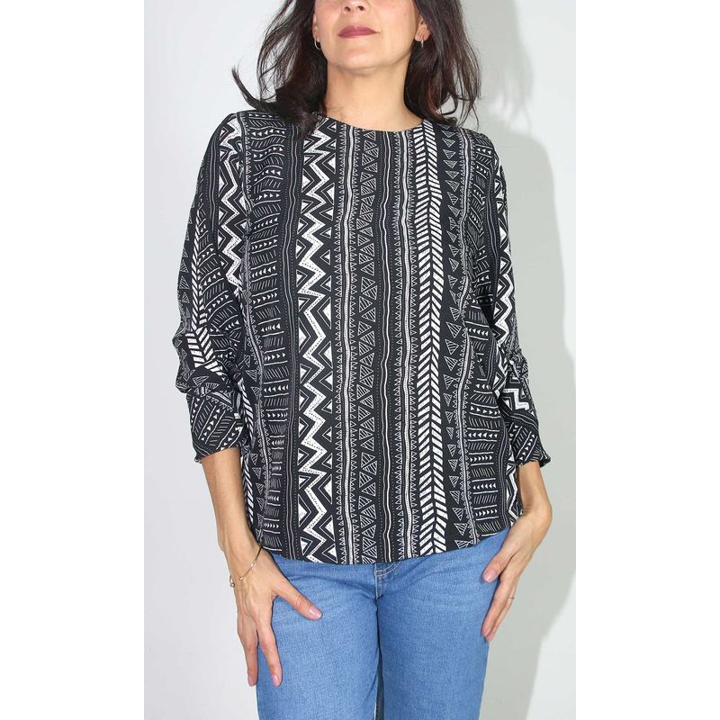 L Y H - Blusa Para Mujer Manga 34 Negro Marca L&H