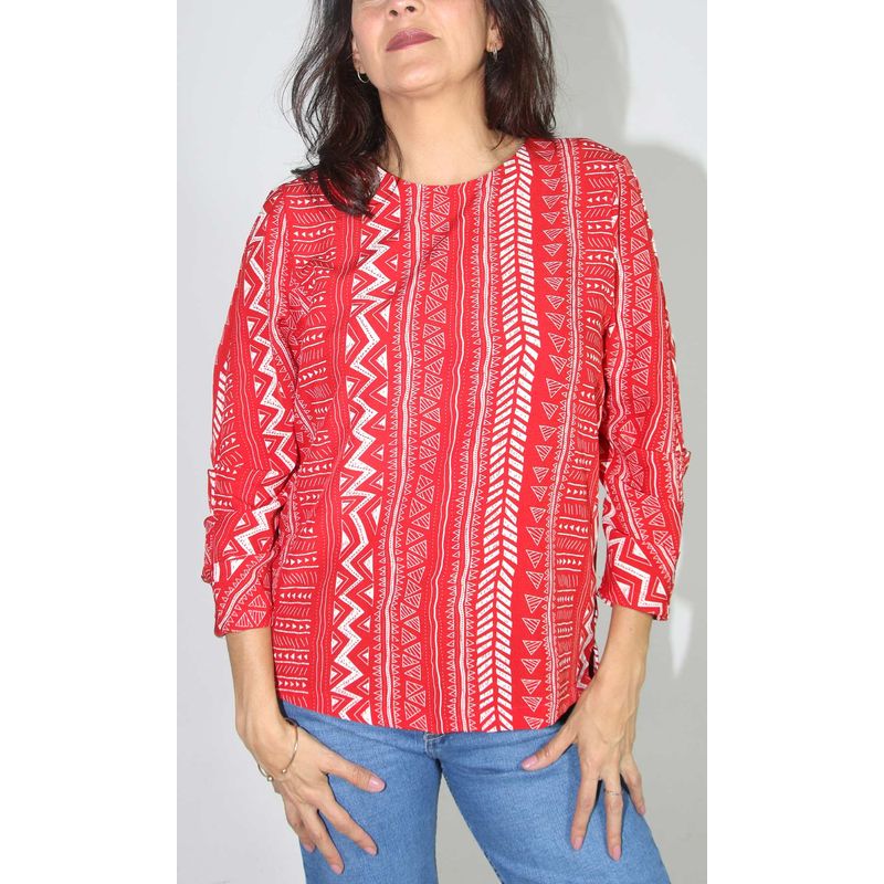 L Y H - Blusa Para Mujer Manga 34 Rojo Marca L&H
