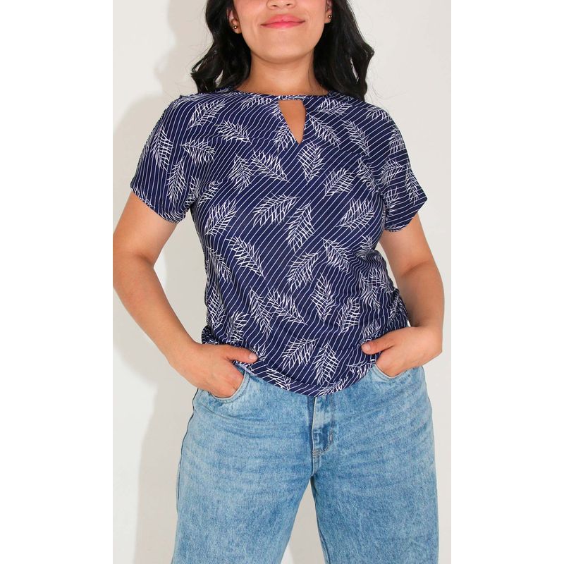 L Y H - Camiseta Para Mujer Manga Corta Azul Marca L&H