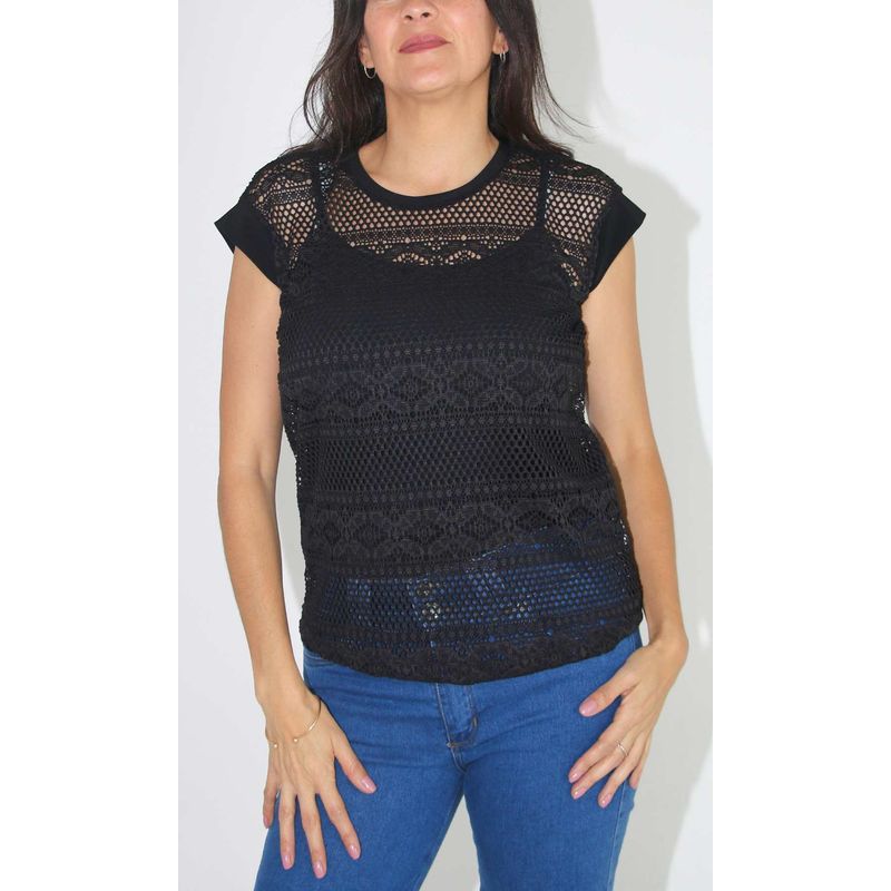 L Y H - Camiseta Para Mujer Manga Corta Negro Marca L&H
