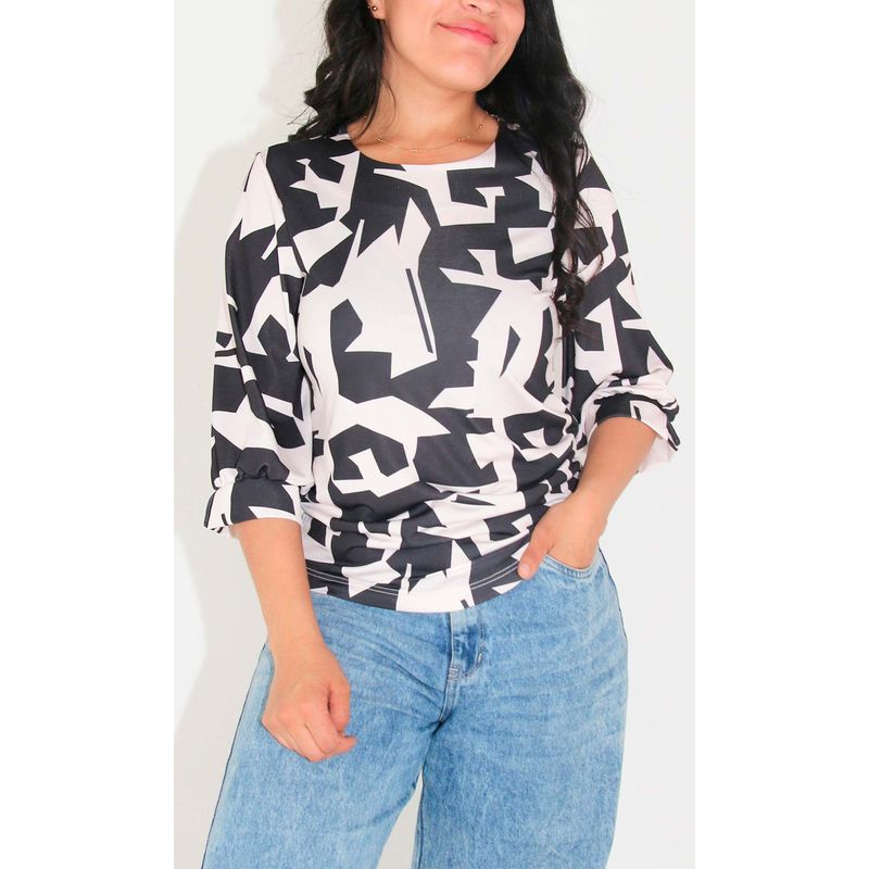 L Y H - Camiseta Para Mujer Manga 34 Negro Marca L&H