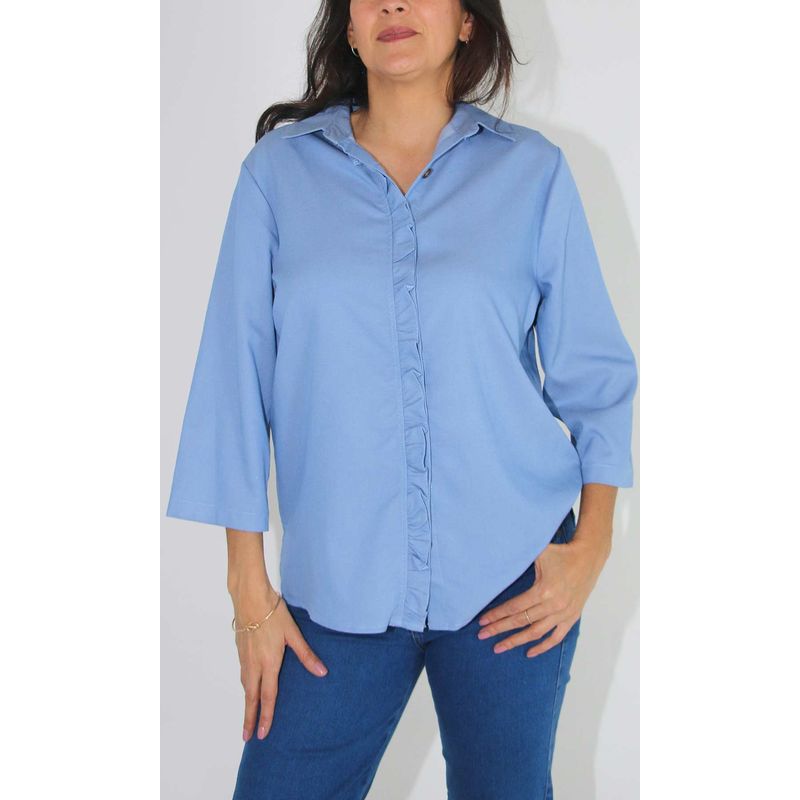L Y H - Blusa Para Mujer Manga 34 Celeste Marca L&H