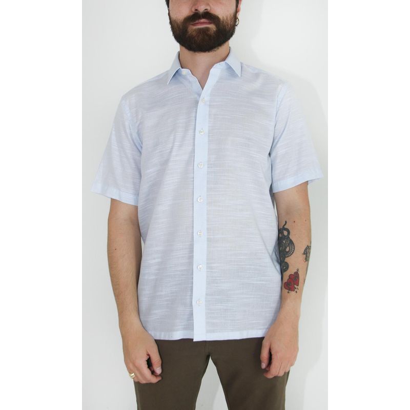 L Y H - Guayabera Para Hombre Manga Corta Azul Marca L&H