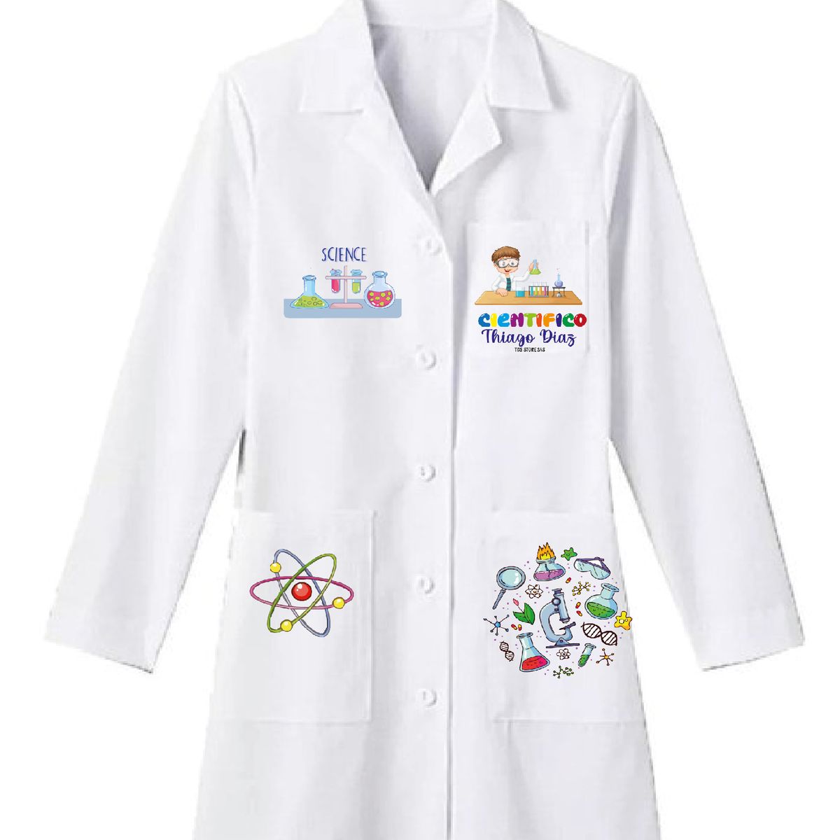 GENERICO - Bata Escolar Niños Científicos Personalizada Nombre + Gafas