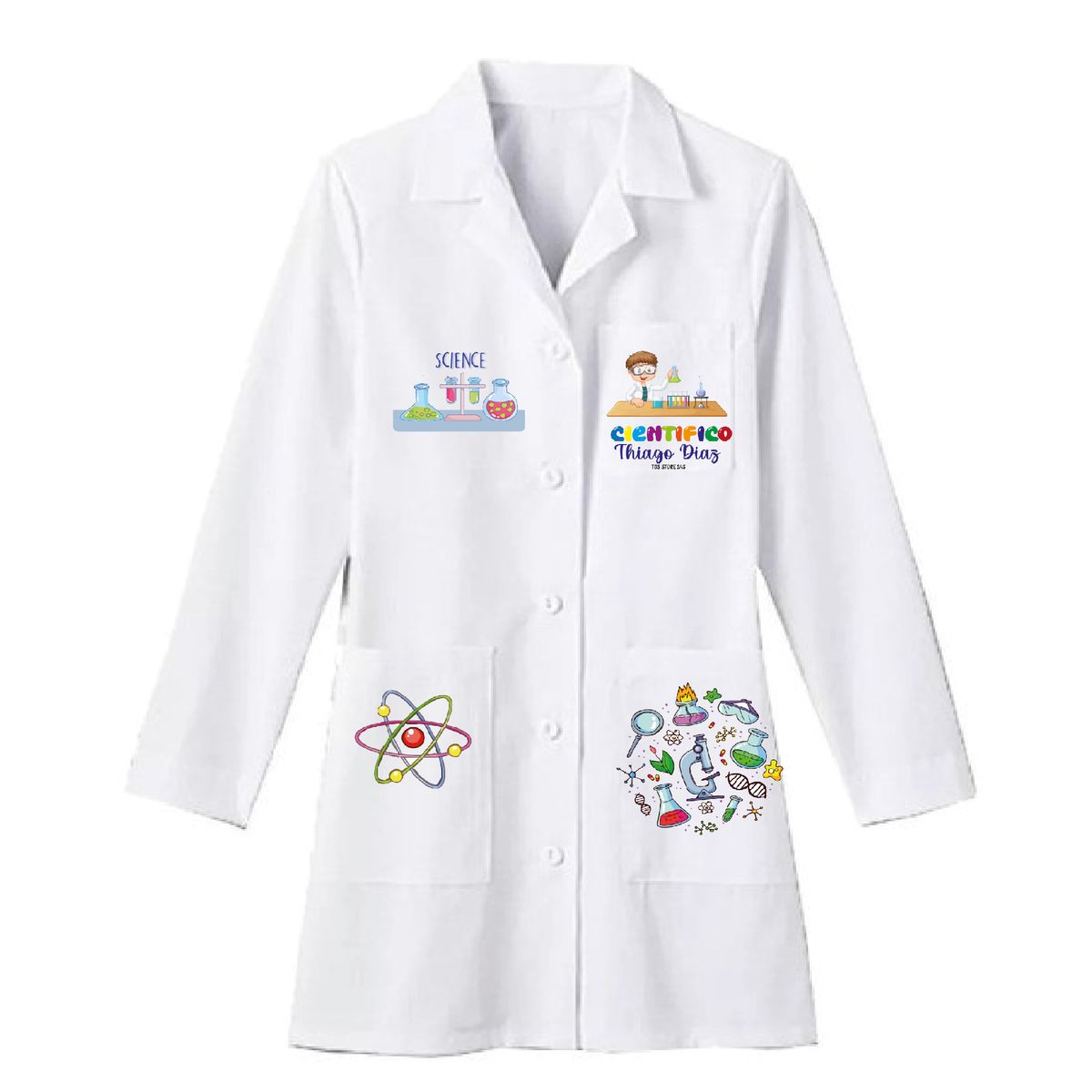 GENERICO - Bata Escolar Niños Científicos Personalizada Nombre + Gafas