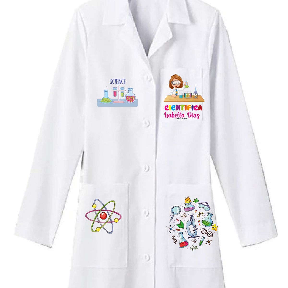 GENERICO - Bata Escolar Niños Científicos Personalizada Nombre + Gafas