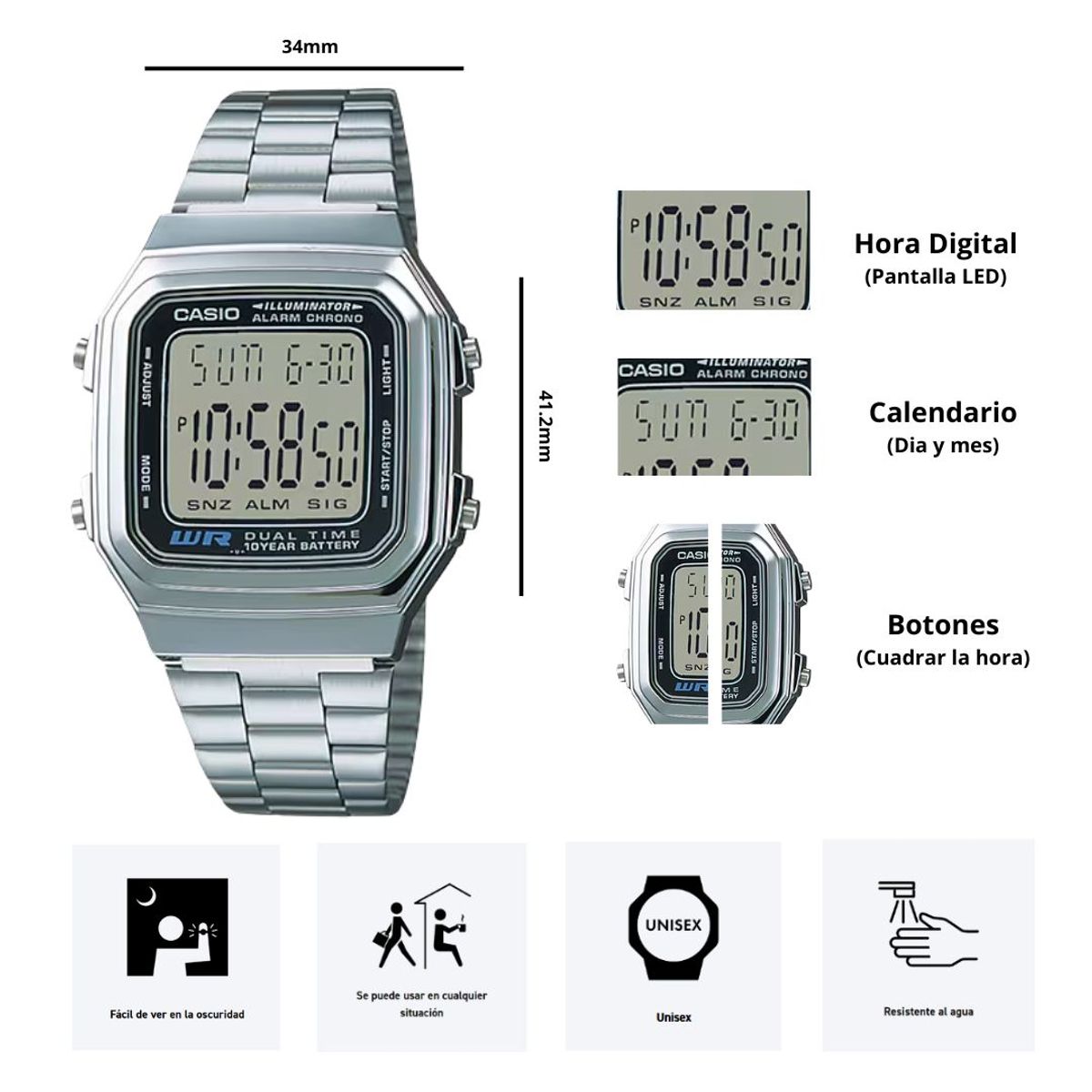 CASIO - Reloj Casio Modelo A178WA-1A Diseño Vintage