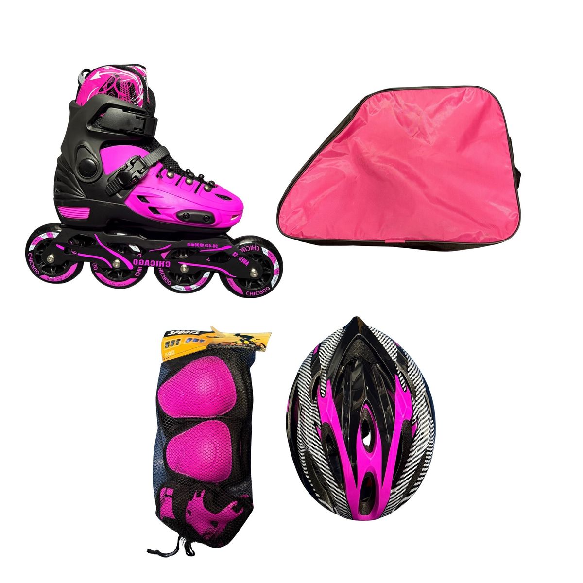 CHICAGO - Patines en Línea Semiprofesionales Con Antichoque Talla M 32-35 Fucsia