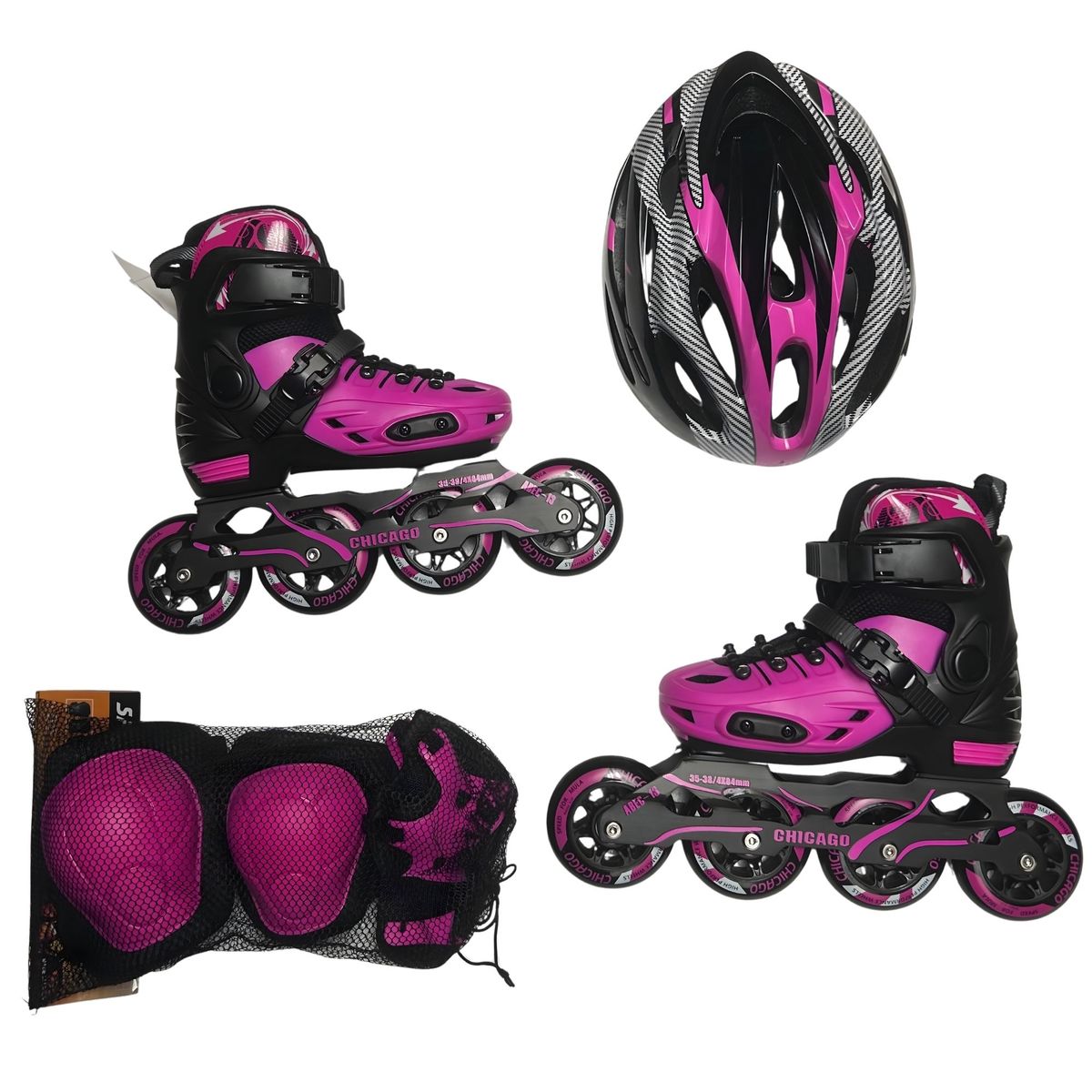 CHICAGO - Patines en Línea Semiprofesionales Con Antichoque Talla M 32-35 Fucsia