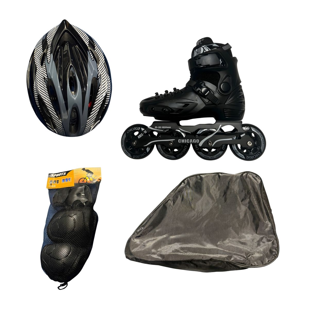 CHICAGO - Patines en Línea Semiprofesionales Con Antichoque Talla L 36-39 Negro